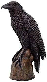 Black Raven Bird on Stump Statue Cold Cast Resin Figurine 