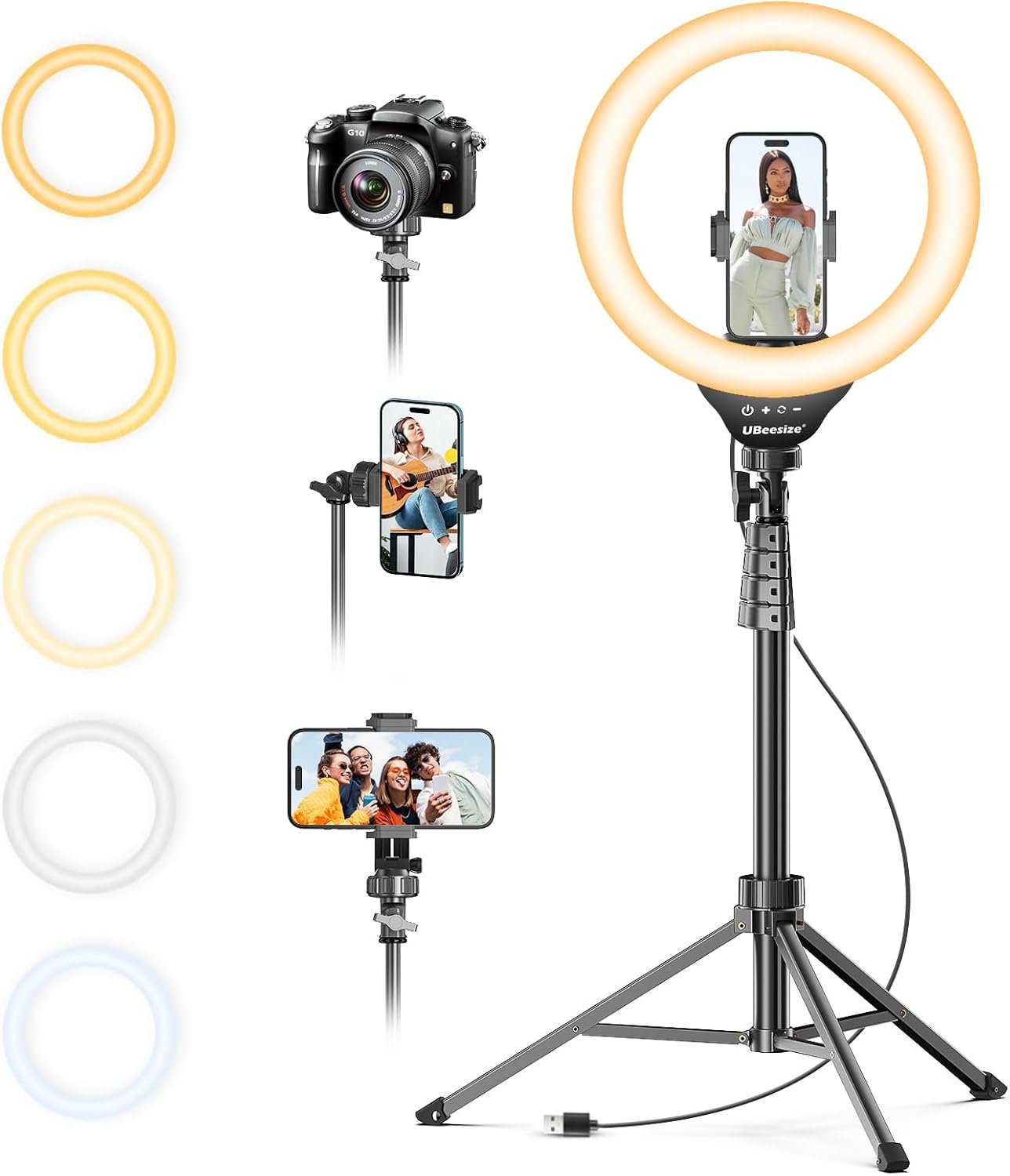 UBeesize 12'' Selfie Ring Light with 62’’ Tripod Stand for Video Recording, Live Streaming(YouTube, Instagram, TIK Tok), Compatible with Phones, Cameras and Webcams 