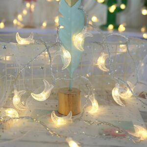 Moon String Lights Ramadan Decor, Outdoor LED String Lights 10Ft 20 LED Battery Operated Fairy Lights for Wedding Garden Decoration,Party Festival Lights, Christmas Thanksgiving Decor