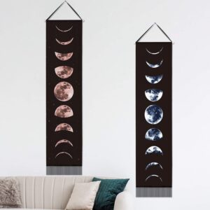 Boao 2 Pieces Moon Phase Tapestries Wall Hanging 12 x 53 Inch Moon Art Tapestry Nine Phases of The Full Growth Cycle of The Moon Wall Tapestry for Home Apartment Bedroom Wall Art Decoration
