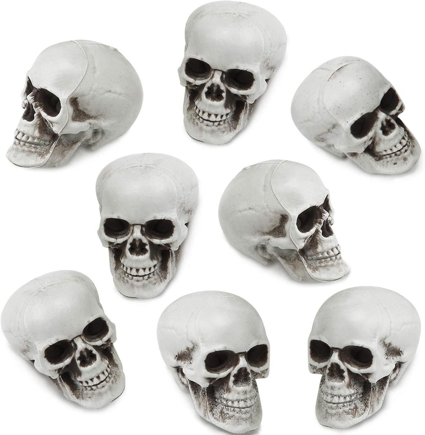 Boao 8 Pieces Halloween Skulls Realistic Looking Skulls Human Skeleton Head for Halloween Bar Home Table Decoration(1.8 x 1.8 x 2.4 Inches)