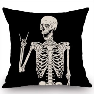 Swono Skull Human Skeleton Throw Pillow Cover Human Skeleton Posing Cotton Linen Decorative Pillow Case Cushion Cover Home Sofa Decor 18x18 Inch Pillow Cover