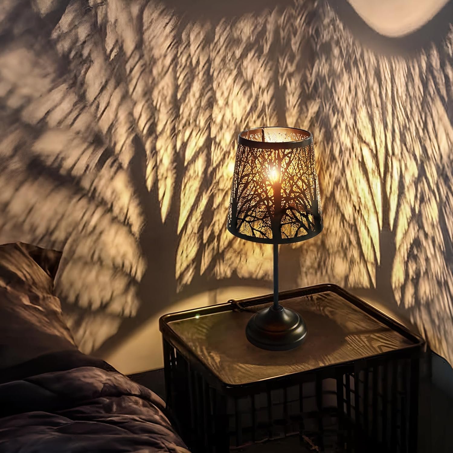 Table Lamp with Dimmer, 3 Levels Dimmable Touch Switch, Black Shadow Table Lamp, Cool Night Light for Kids, Bedroom Nightstands Lamp, Lamp for Living Room End Tables 