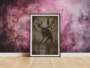 The Watcher of the Hollow Print – Dark Forest Monster Wall Art