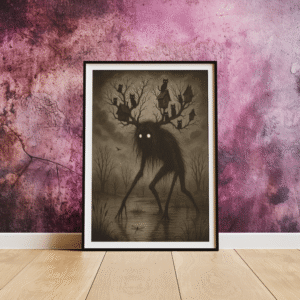 The Watcher of the Hollow Print – Dark Forest Monster Wall Art