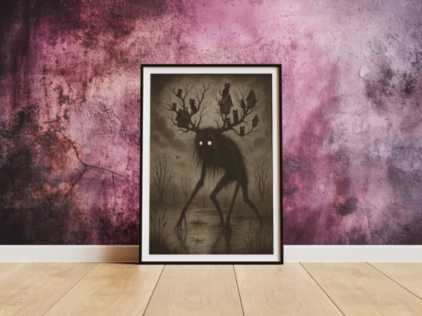 The Watcher of the Hollow Print – Dark Forest Monster Wall Art