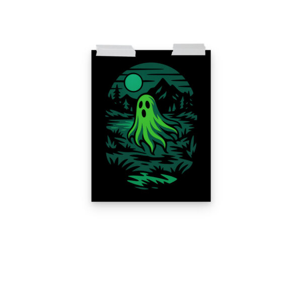 Ghoul’s Hollow haunted forest art print hanging on a plain wall in 11x14 size.