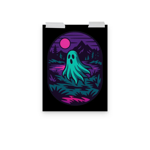 Phantom Forest ghost lake art print hanging on a plain wall in 12x16 size.