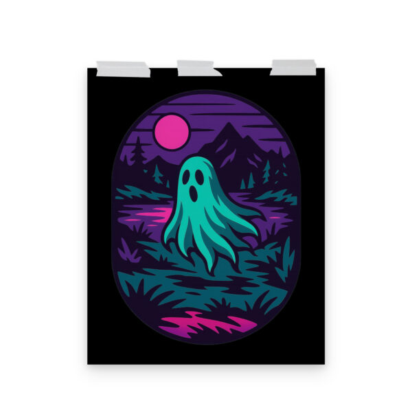 Phantom Forest ghost lake art print hanging on a plain wall in 16x20 size.